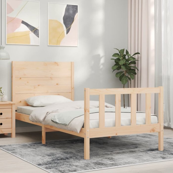 Vidaxl estructura de cama individual con cabecero madera maciza