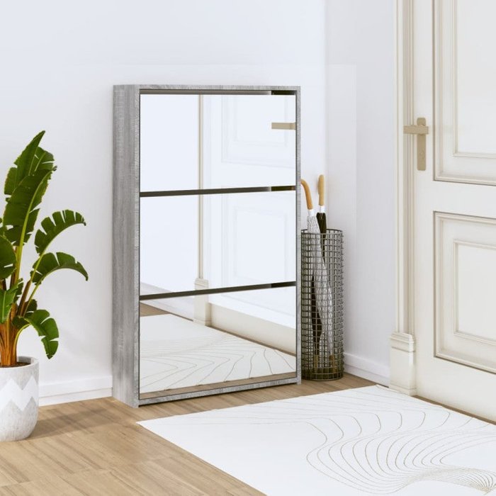 Vidaxl mueble zapatero y espejo 3 niveles gris sonoma 63x17x102,5 cm