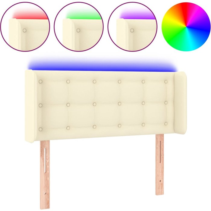 Cabecero cama - mueble cabecero con led cuero sintético crema 93x16x78/88 cm