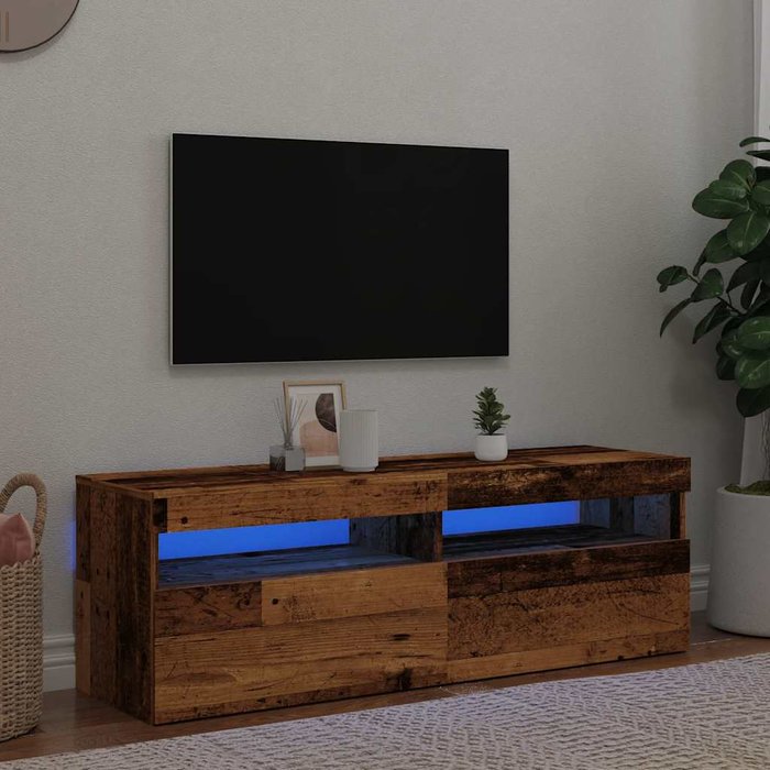 Mueble tv luces led madera ingeniería envejecida 120x35x40 cm vidaxl