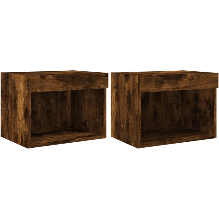 Mesitas de noche de pared con luces led 2 piezas roble ahumado - comfortxl