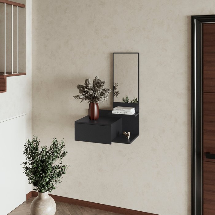 Tuhome mueble flotante elgin con espejo incluido, negro