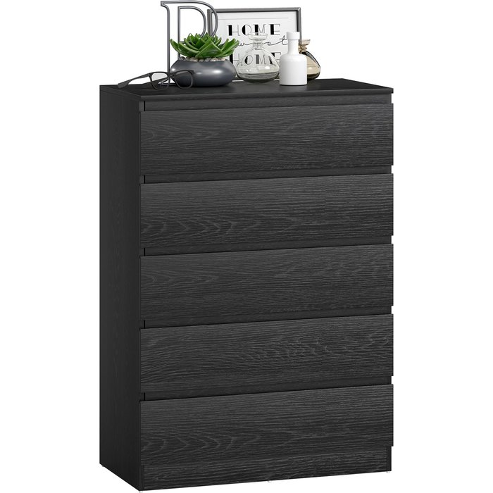 Cómoda 5 cajones dormitorio salón oficina moderna 77x40x111cm negro veteado