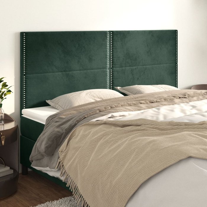 Cabeceros 4 uds verde oscuro 90x5x78/88 cm terciopelo