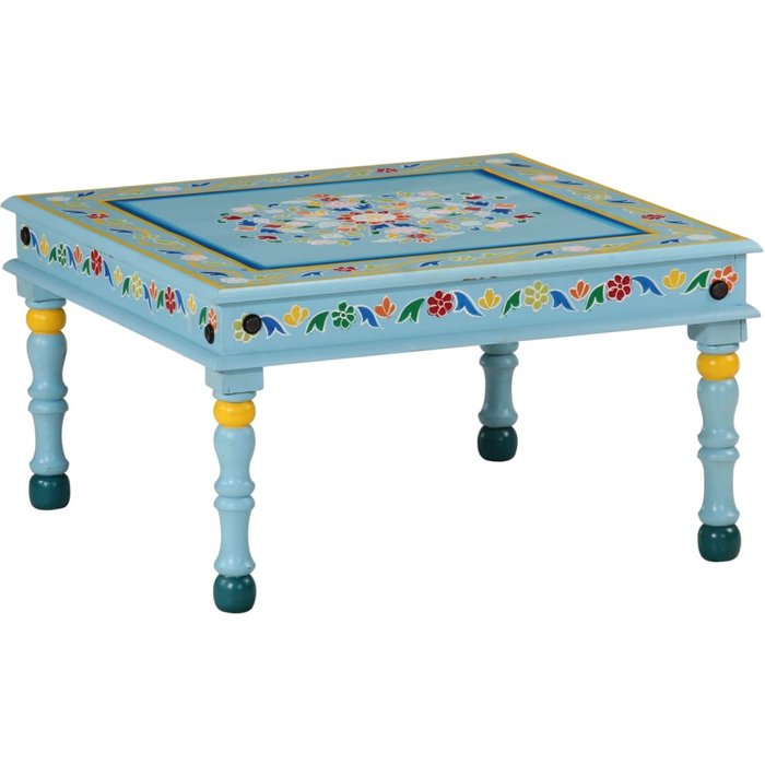Vidaxl mesa de centro madera maciza de mango turquesa pintada a mano