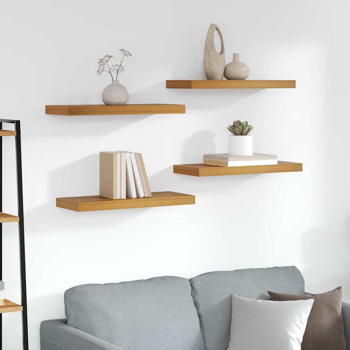 Estantería de pared, 4 piezas, marrón, 60 x 23 x 4 cm, madera de ingeniería.