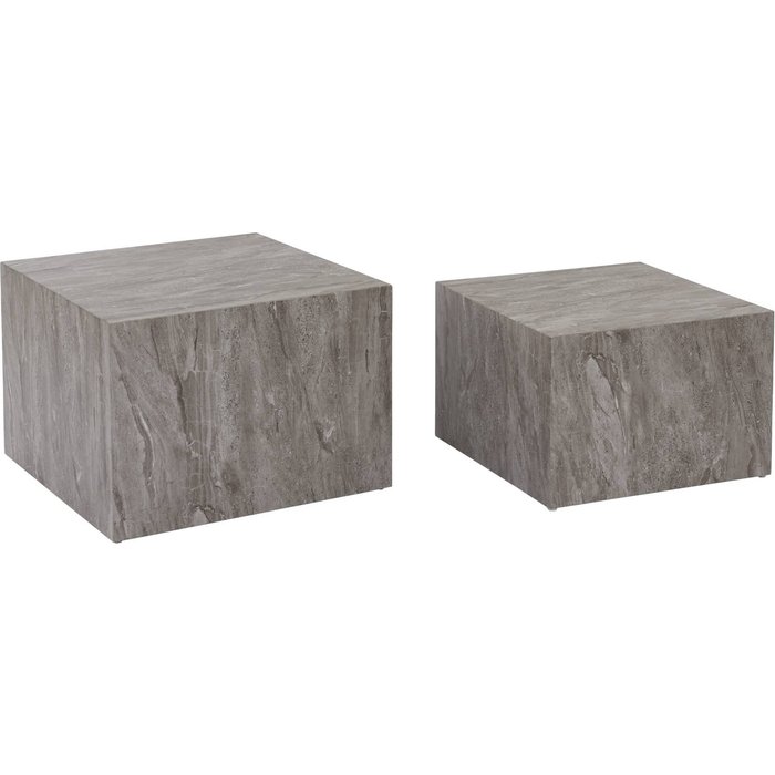 Mesa de centro cuadrada con efecto mármol, set de 2, paros, gris, 58x58x40 cm