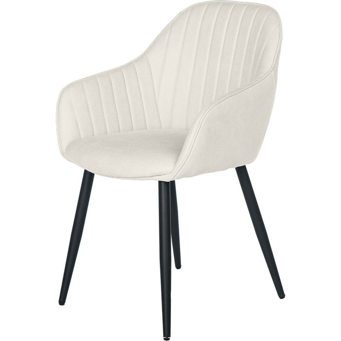 Silla de comedor tukak tapizada beige con reposabrazos.