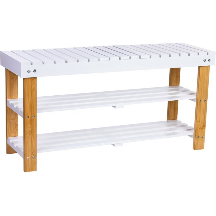 Banqueta zapatero de madera blanco 90x29x45h cm