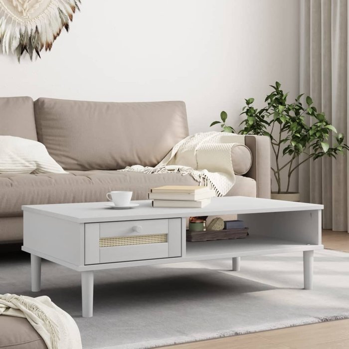 Mesa de centro senja aspecto ratán blanco 100x55x33 cm madera maciza