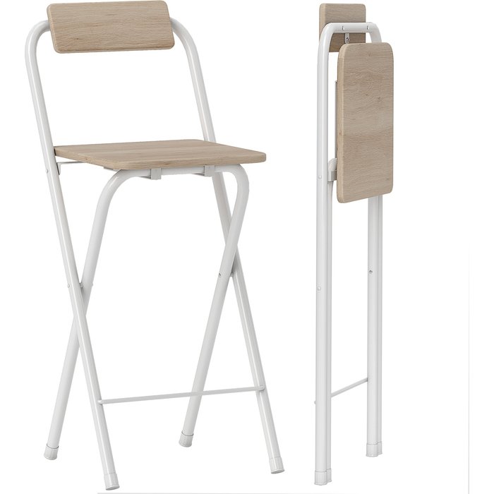 Conjunto 2 taburetes bar plegables con respaldo 37x45x87cm madera blanco