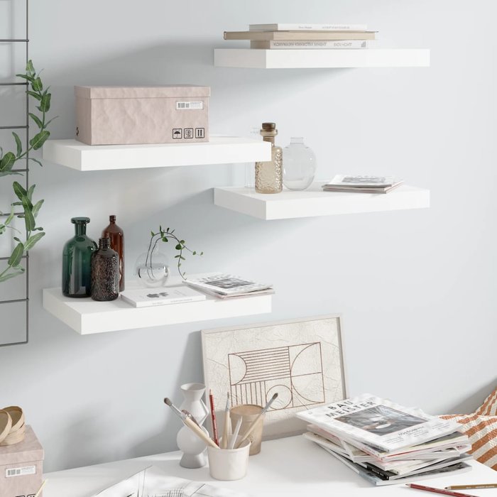 Estante flotante de pared 4 piezas mdf blanco brillo 40x23x3,8 cm