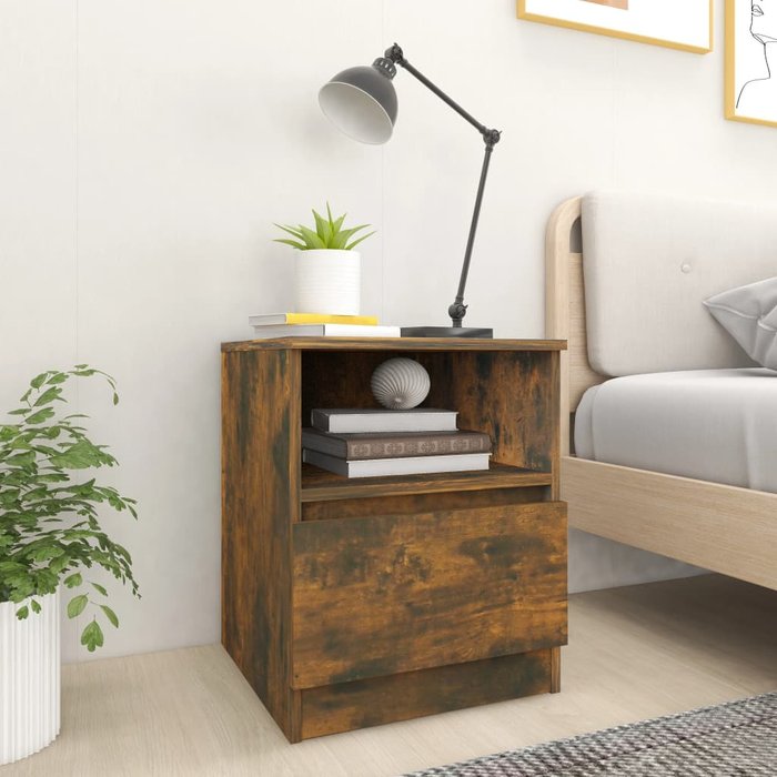 Mesita de noche madera de ingeniería roble ahumado 40x40x50 cm - comfortxl