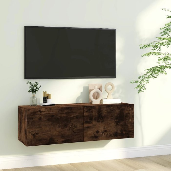 Mueble de tv madera contrachapada roble ahumado 100x30x30 cm - comfortxl
