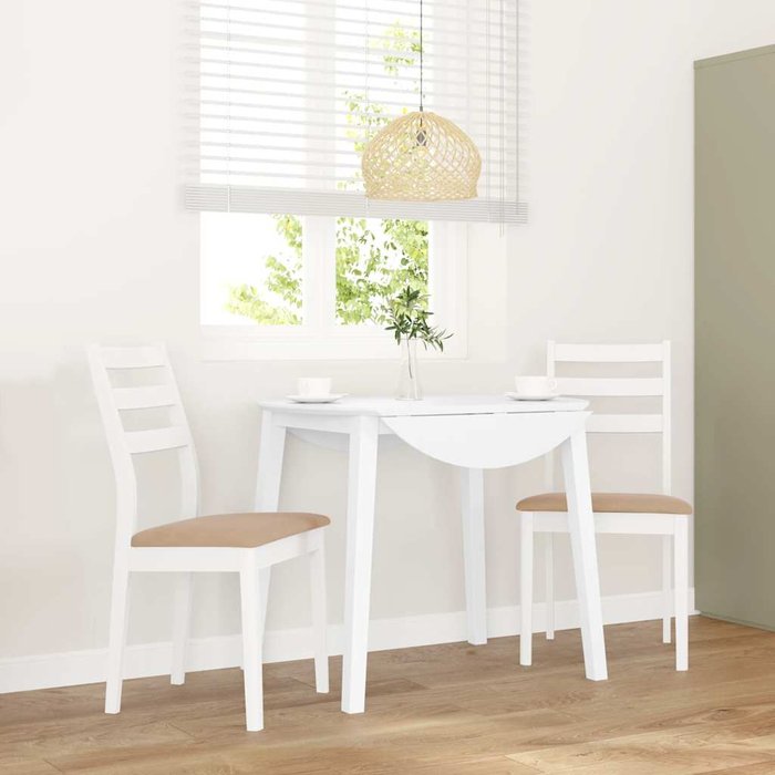 Sillas de comedor con cojines, 2 piezas, blancas, madera maciza, caucho.