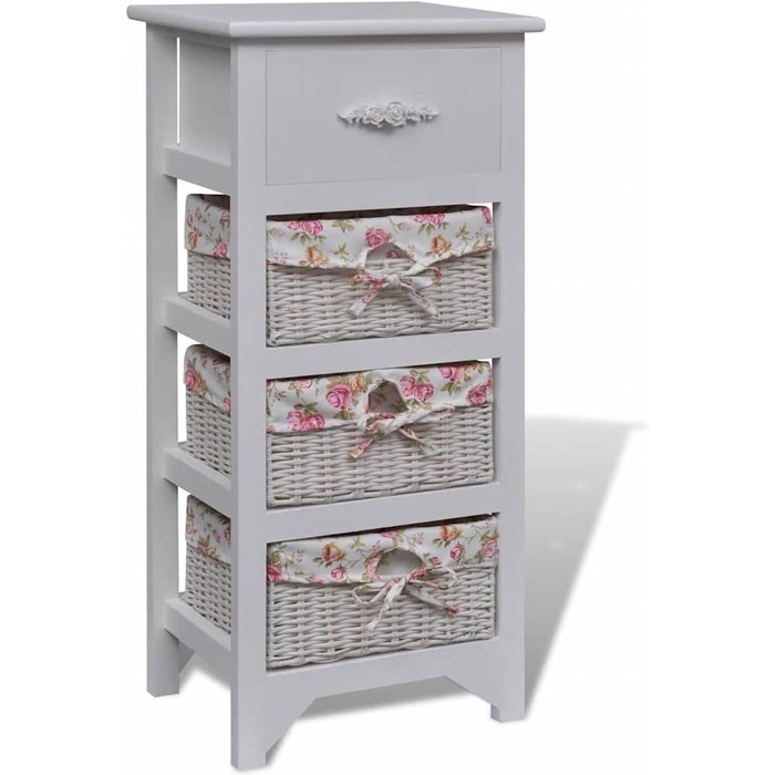 Mueble con 1 cajón y 3 cestas madera de paulonia