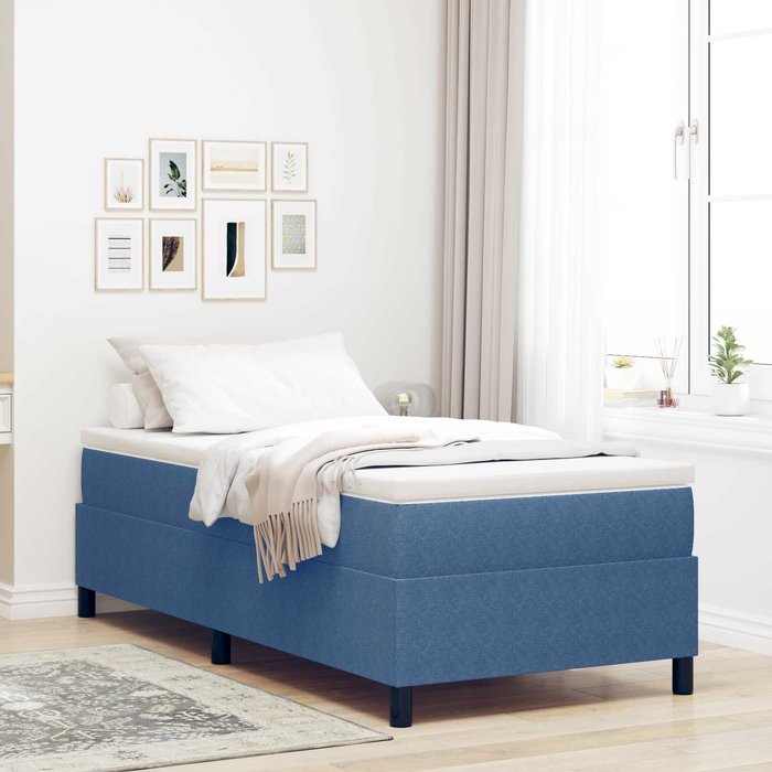 Cama de plataforma azul 90 x 200 cm tela de pana vidaxl
