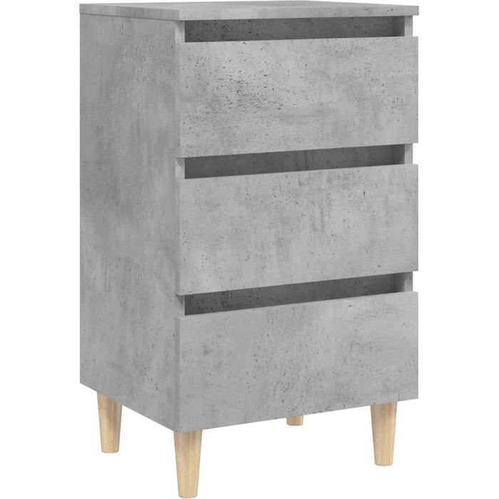 Mesita de noche patas madera maciza gris hormigón 40x35x69 cm - comfortxl
