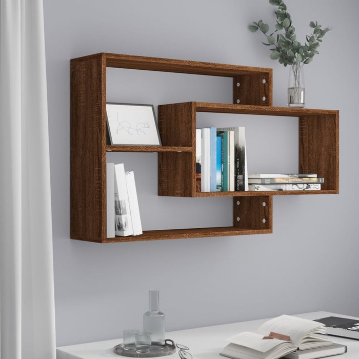 Estantería de pared, roble marrón, 104x20x58,5 cm, madera de ingeniería.