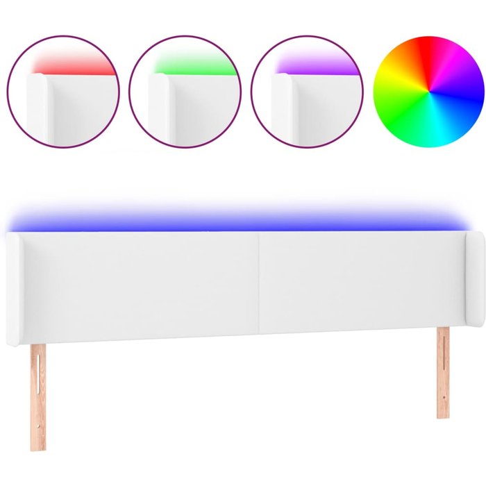 Cabecero cama - mueble cabecero con led cuero sintético blanco 203x16x78/88 cm