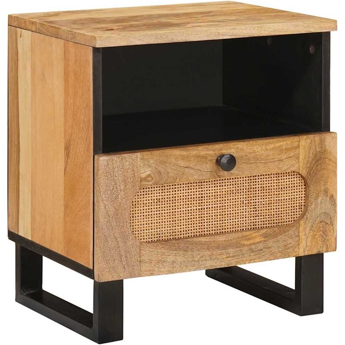 Mesilla de noche natural, 40 x 33 x 46 cm, madera maciza de mango