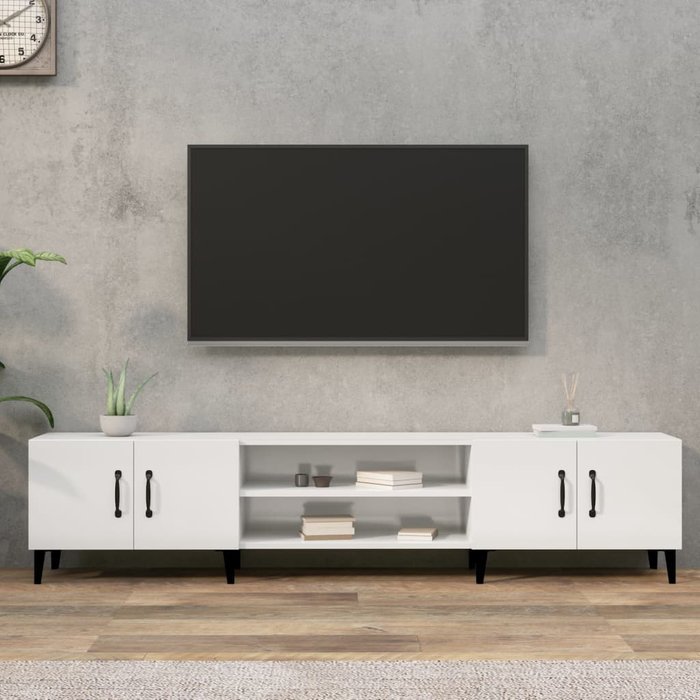 Mueble de tv blanco de alto brillo, 180x31,5x40 cm, madera de ingeniería
