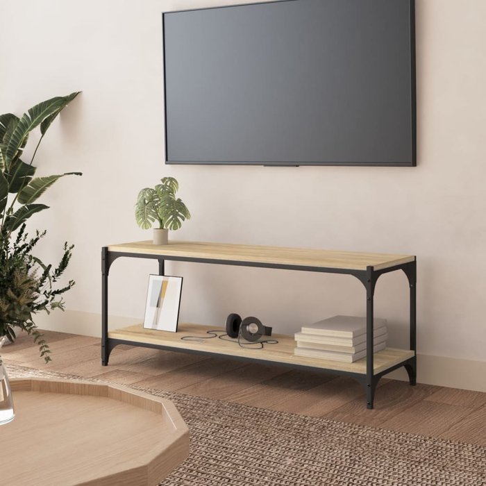 Mueble de tv, roble sonoma, 100x33x41 cm, madera de ingeniería y acero