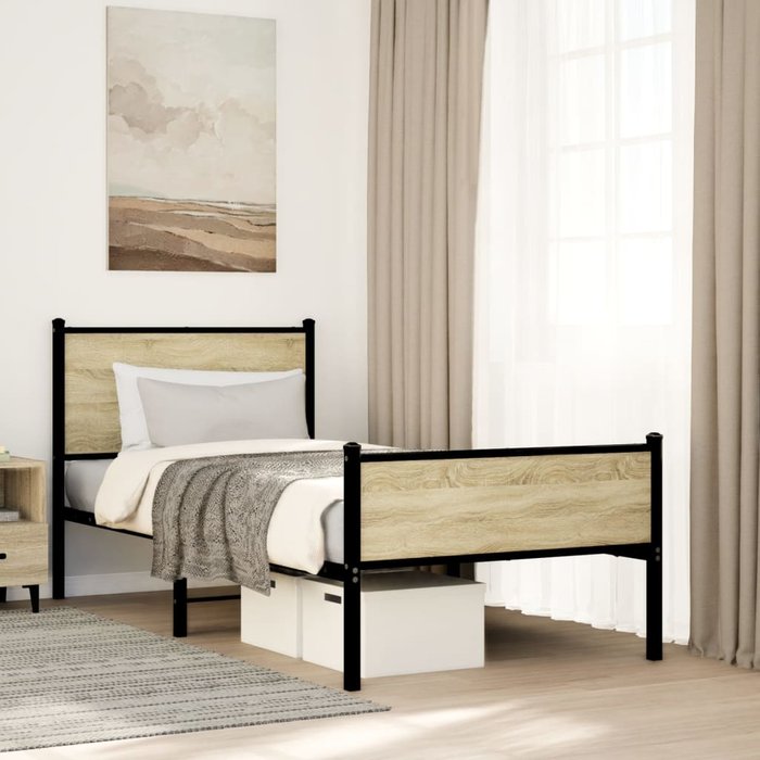 Estructura de cama de metal sin colchón roble sonoma 80x200 cm