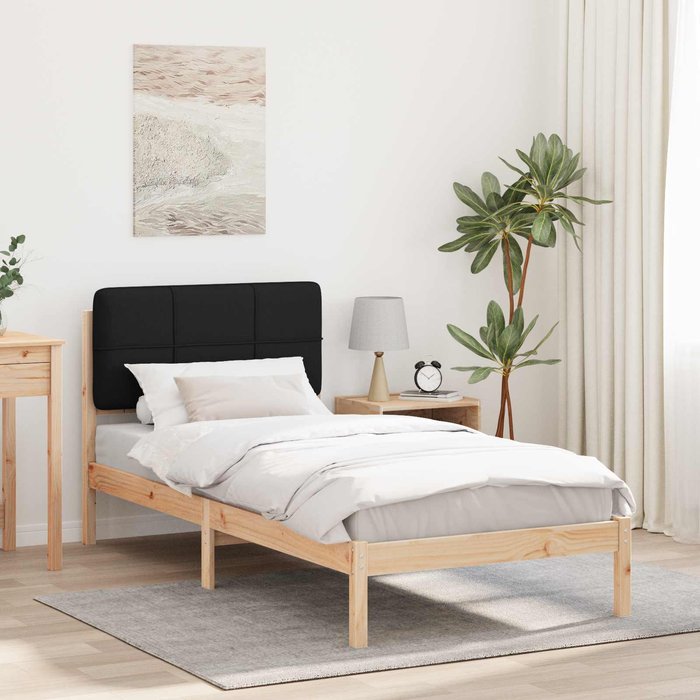 Estructura de cama con cabecera tapizada negro 90 x 200 cm