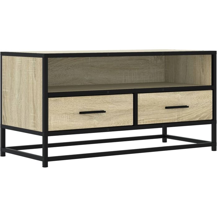 Mueble tv metal y madera ingeniería roble sonoma 80x34,5x40 cm - comfortxl