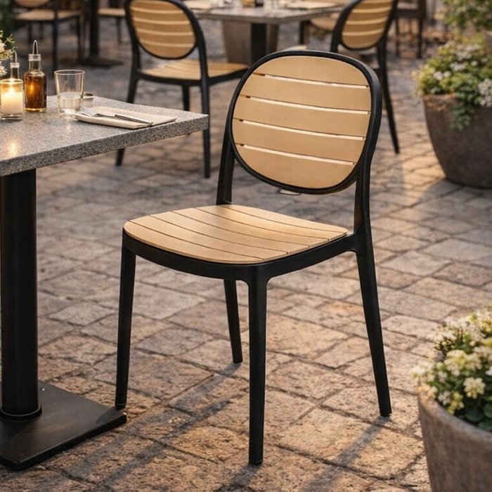 Silla mégane de polipropileno negro y marrón claro para interior/exterior