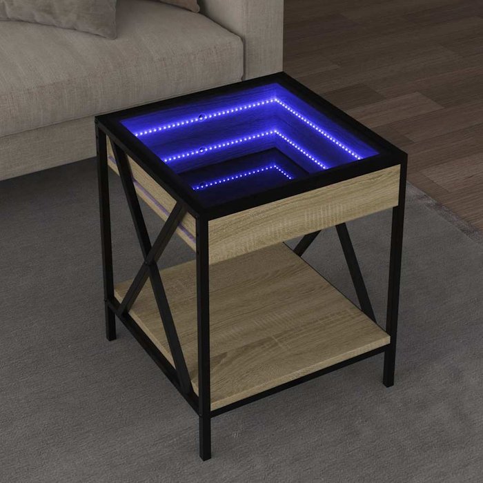 Mesa de centro infinity con iluminación led, roble sonoma, 40x40x49 cm