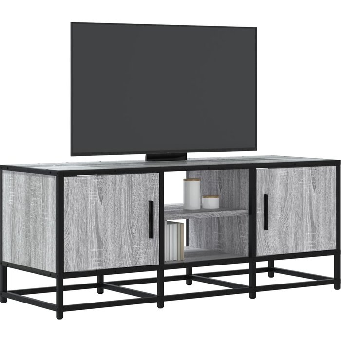 Mueble de tv sonoma gris 100x35x41 cm de madera contrachapada y metal