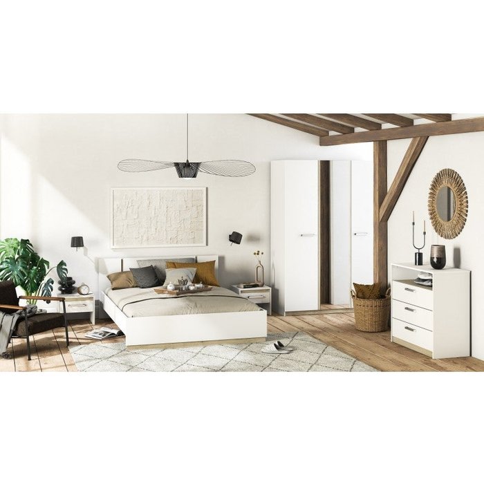 Cama watson 140x190 blanco/roble