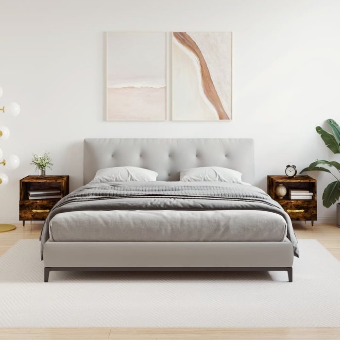 Vidaxl mesita noche 2 uds madera ingeniería roble ahumado 40x35x47,5cm