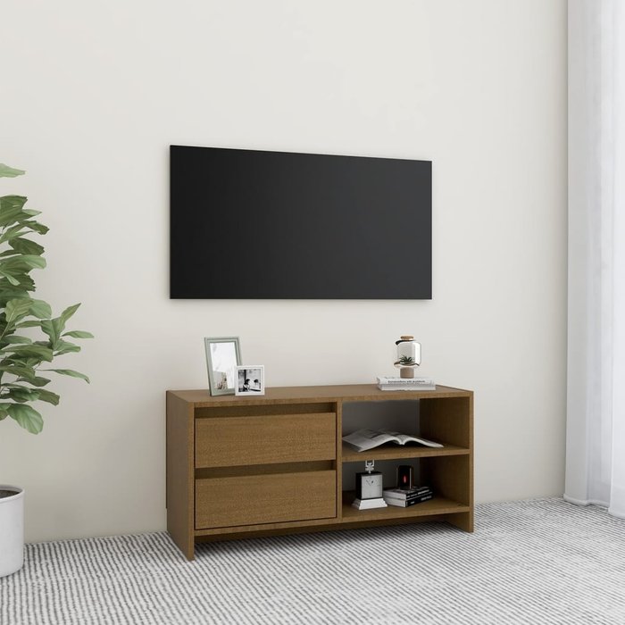 Mueble de tv marrón miel, 80x31x39 cm, madera maciza de pino