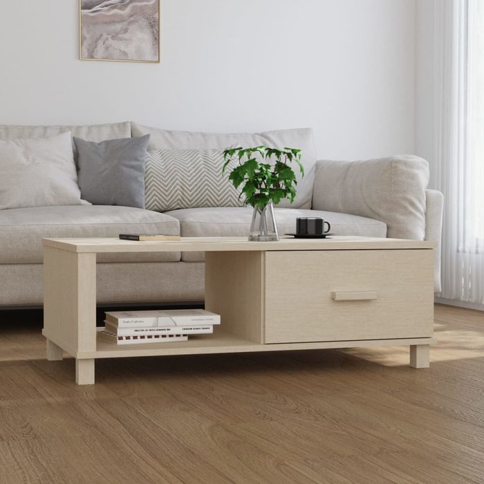 Mesa de centro hamar, color marrón miel, 100x55x35 cm, madera maciza de pino.
