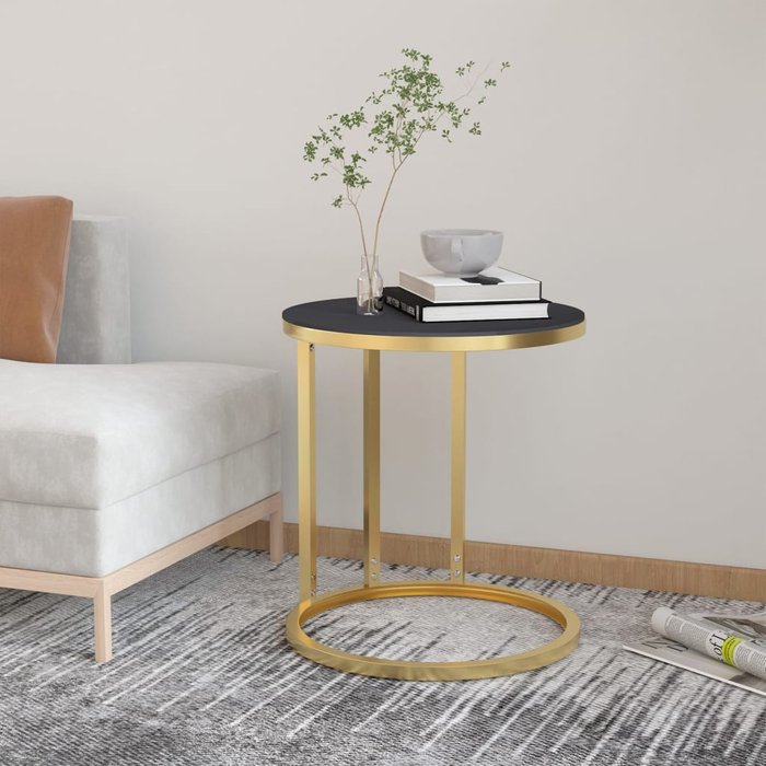 Maison exclusive - mesa auxiliar vidrio templado negro y dorado 45 cm