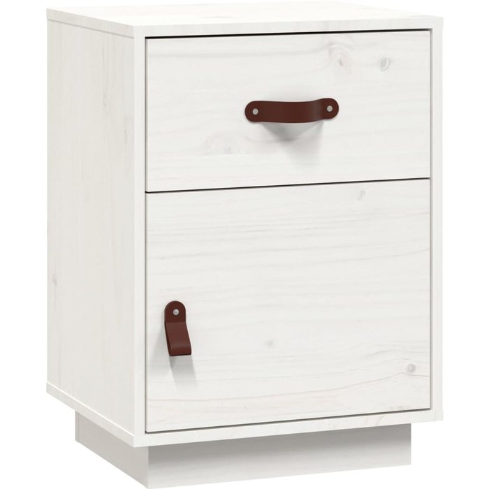 Mesita de noche blanca 40x34x55 cm madera maciza de pino