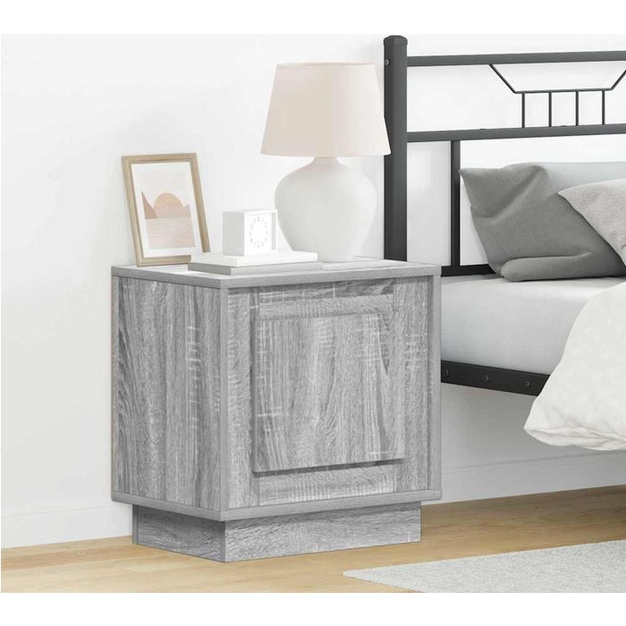 Mesilla de noche gris, 44 x 34,5 x 45 cm, madera de ingeniería