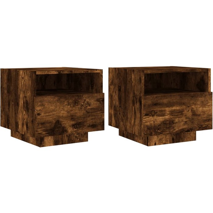 Mesitas de noche con luces led 2 uds roble ahumado 40x39x37 cm - comfortxl