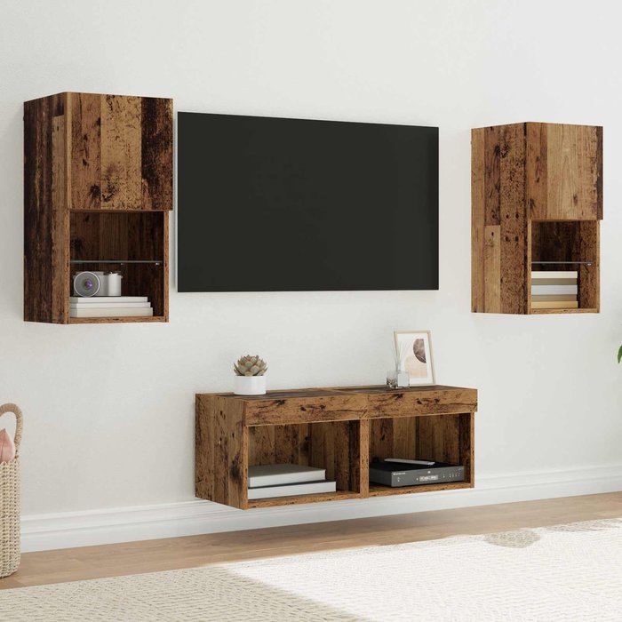 Gabinetes de pared para tv 4 pcs madera vieja