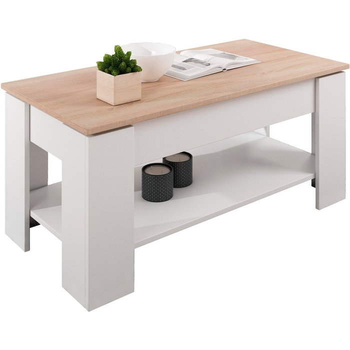 Mesa de centro elevable nina color blanco y sonoma