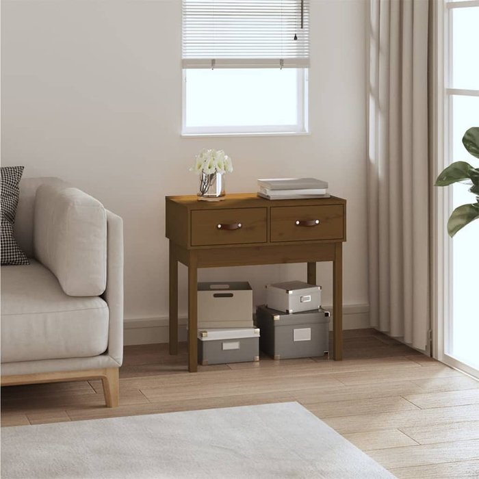 Mesa consola marrón miel 76,5x40x75 cm madera maciza de pino