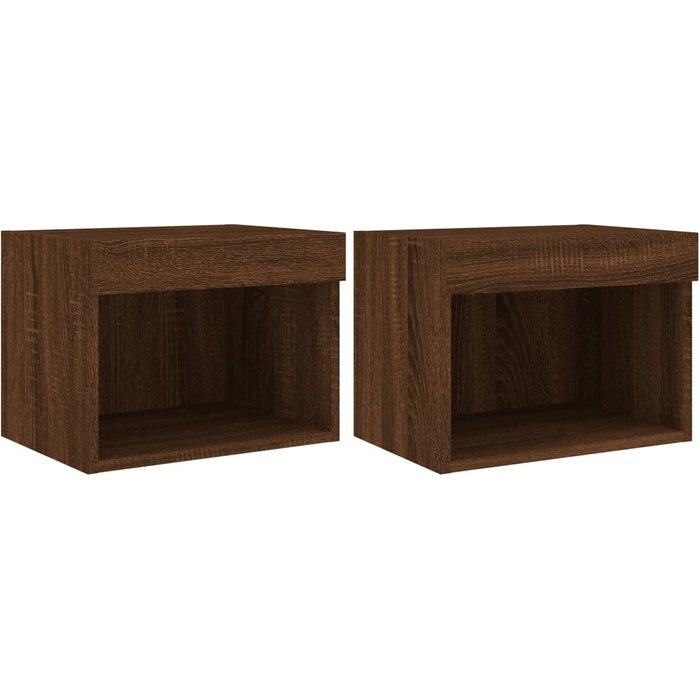 Mesitas de noche de pared con luces led, 2 unidades, roble marrón - comfortxl