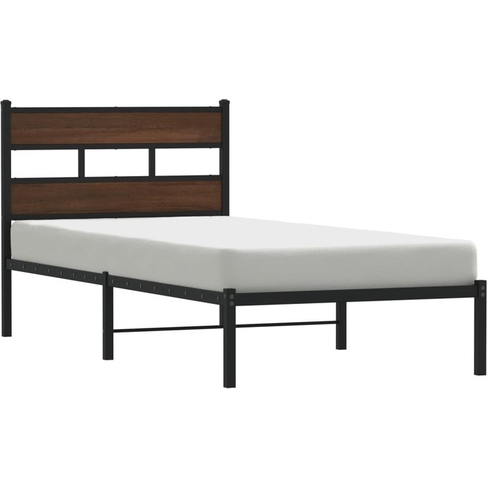 Estructura cama con cabecero sin colchón marrón roble 100x200cm — comfortxl