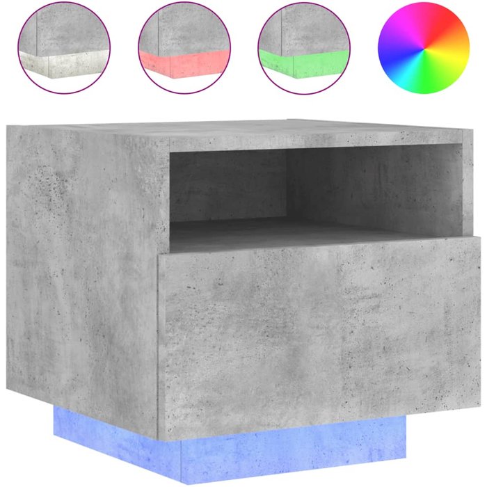 Mesita de noche con luces led gris hormigón 40x39x37 cm