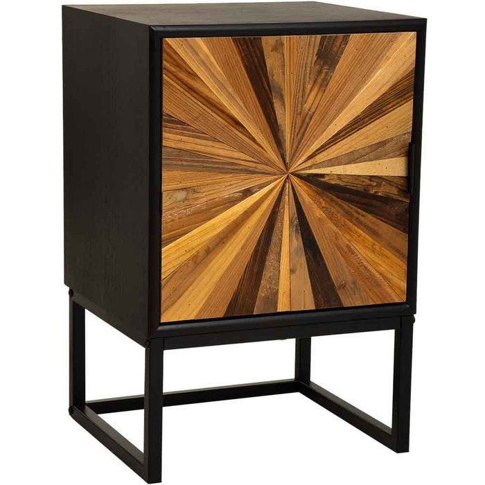 Mesita de noche de madera recuperada negra con 1 puerta 40x35x61h cm