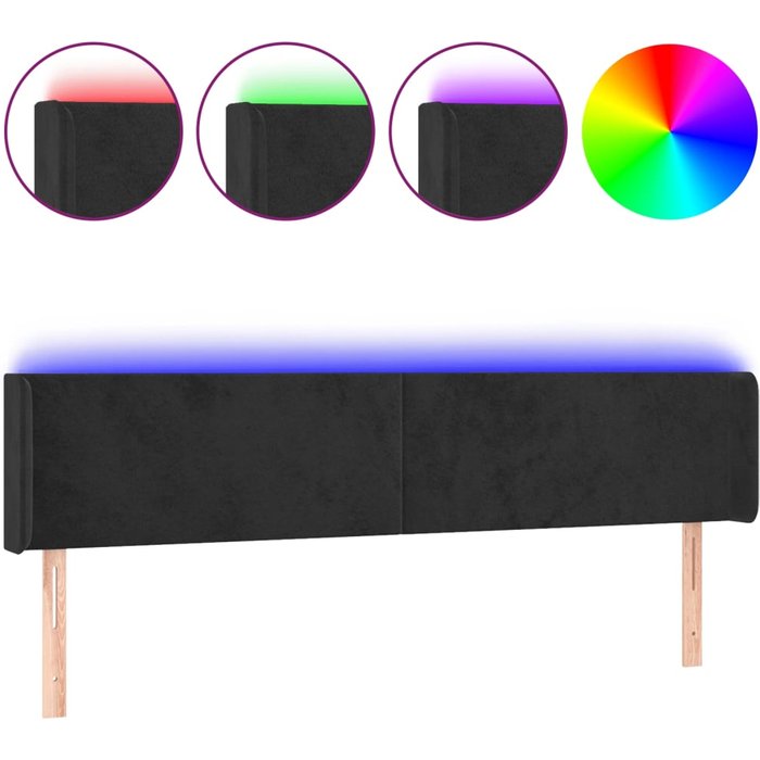 Cabecero cama - mueble cabecero con led de terciopelo negro 163x16x78/88 cm