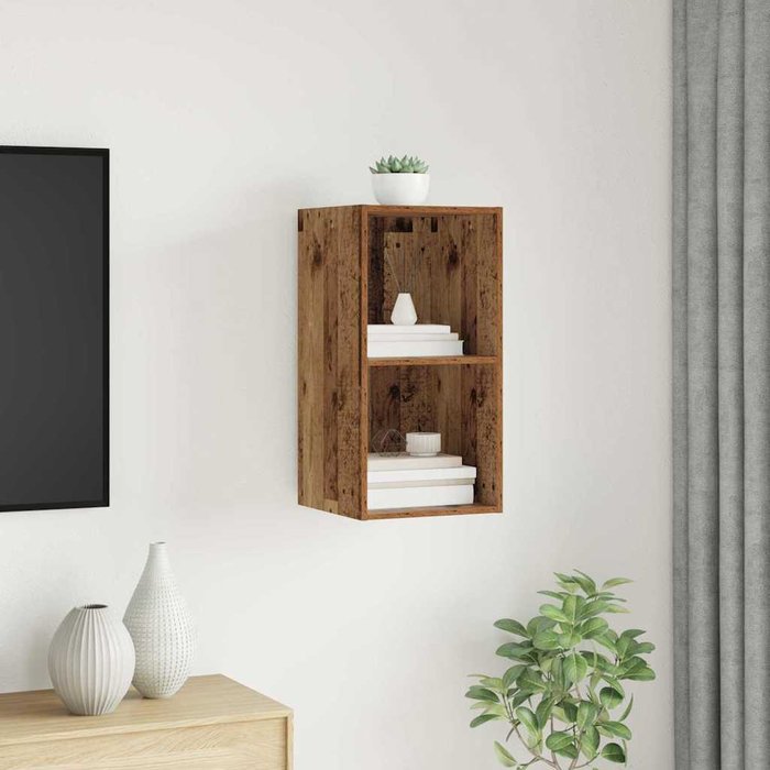 Mueble de tv de pared, madera antigua, 37 x 37 x 72 cm